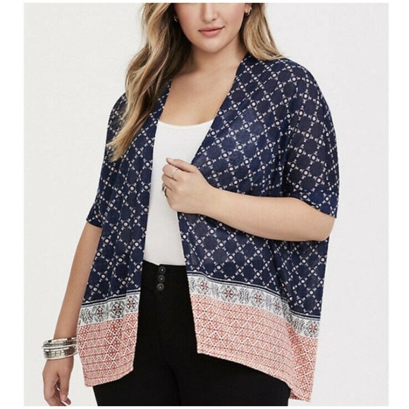 Torrid Border Print Open Front Duster Dolman Short Sleeve Cardigan Boho Women 2x - Picture 1 of 8